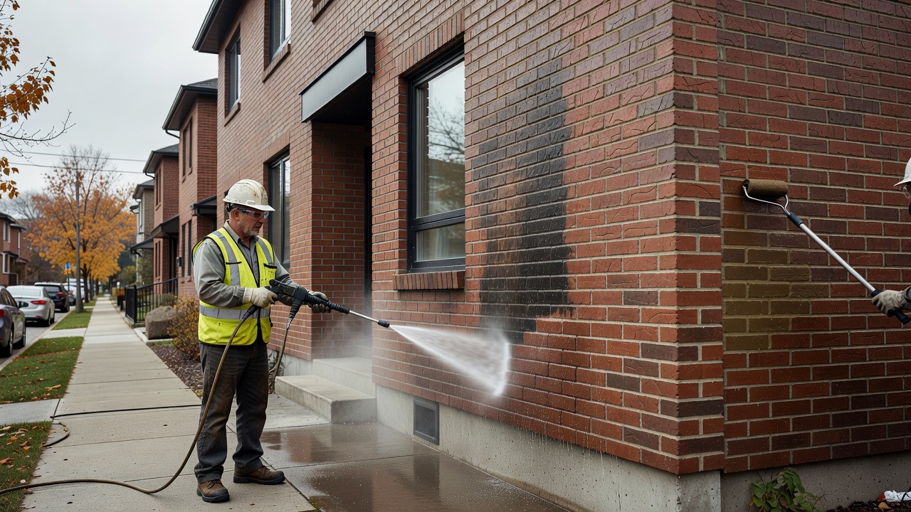 Cleaning and sealing detached house brick exterior in Toronto