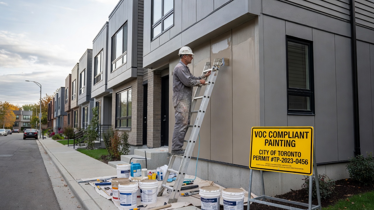 Townhouse exterior painting with VOC compliance in the GTA