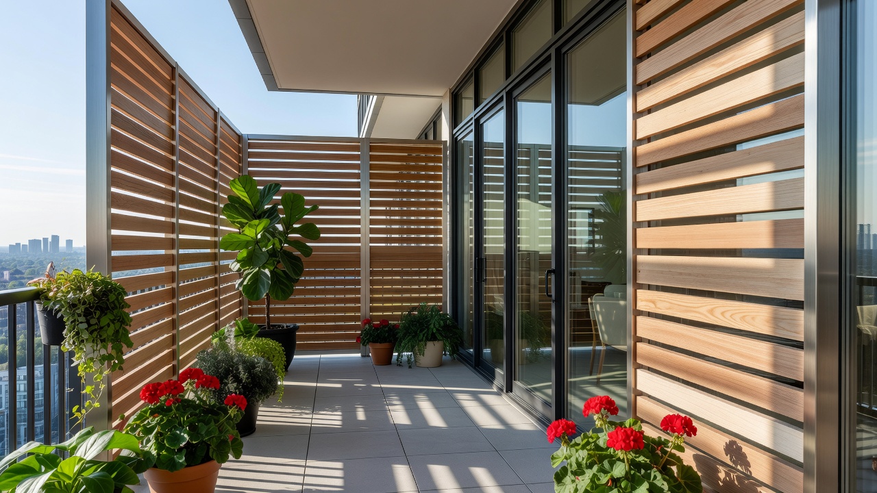 After photo showing stylish new balcony privacy screen from North York renovation