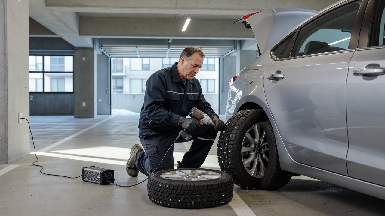 North York electrician helping with winter tire swap