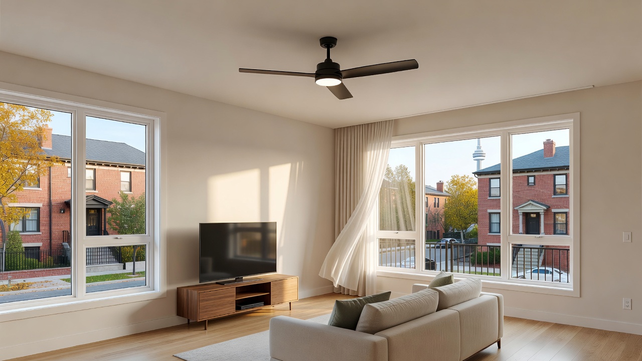 Electrician installing an energy-efficient ceiling fan in Toronto