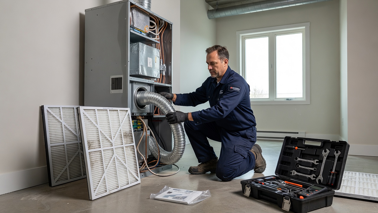 HVAC filter replacement and duct cleaning in Markham townhouse HVAC system