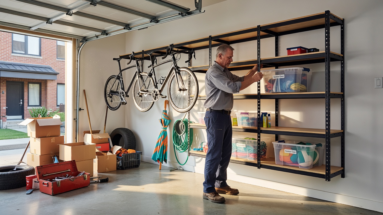 Custom garage storage solutions in GTA townhouse for summer equipment