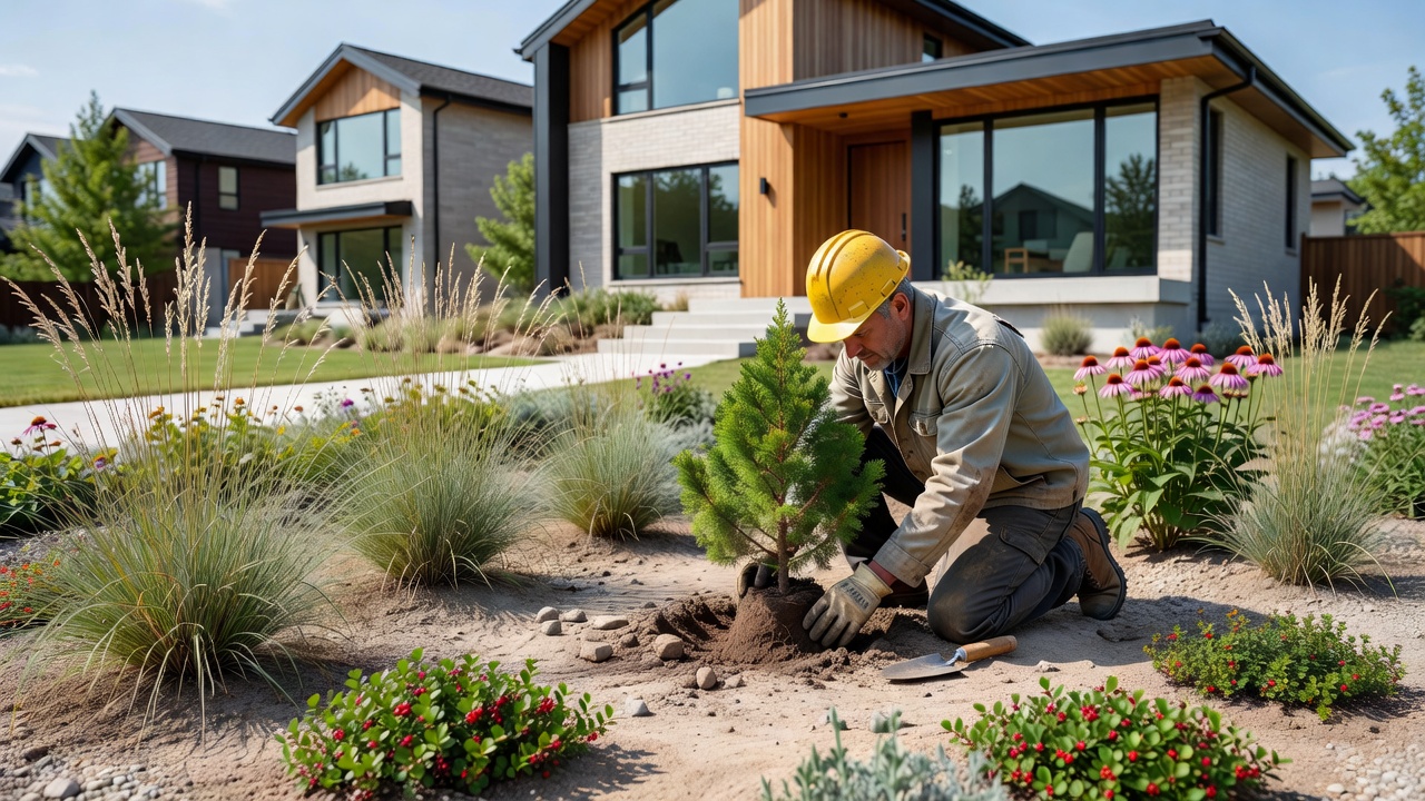 Native plant xeriscaping in a Toronto front yard showcasing water-efficient landscaping