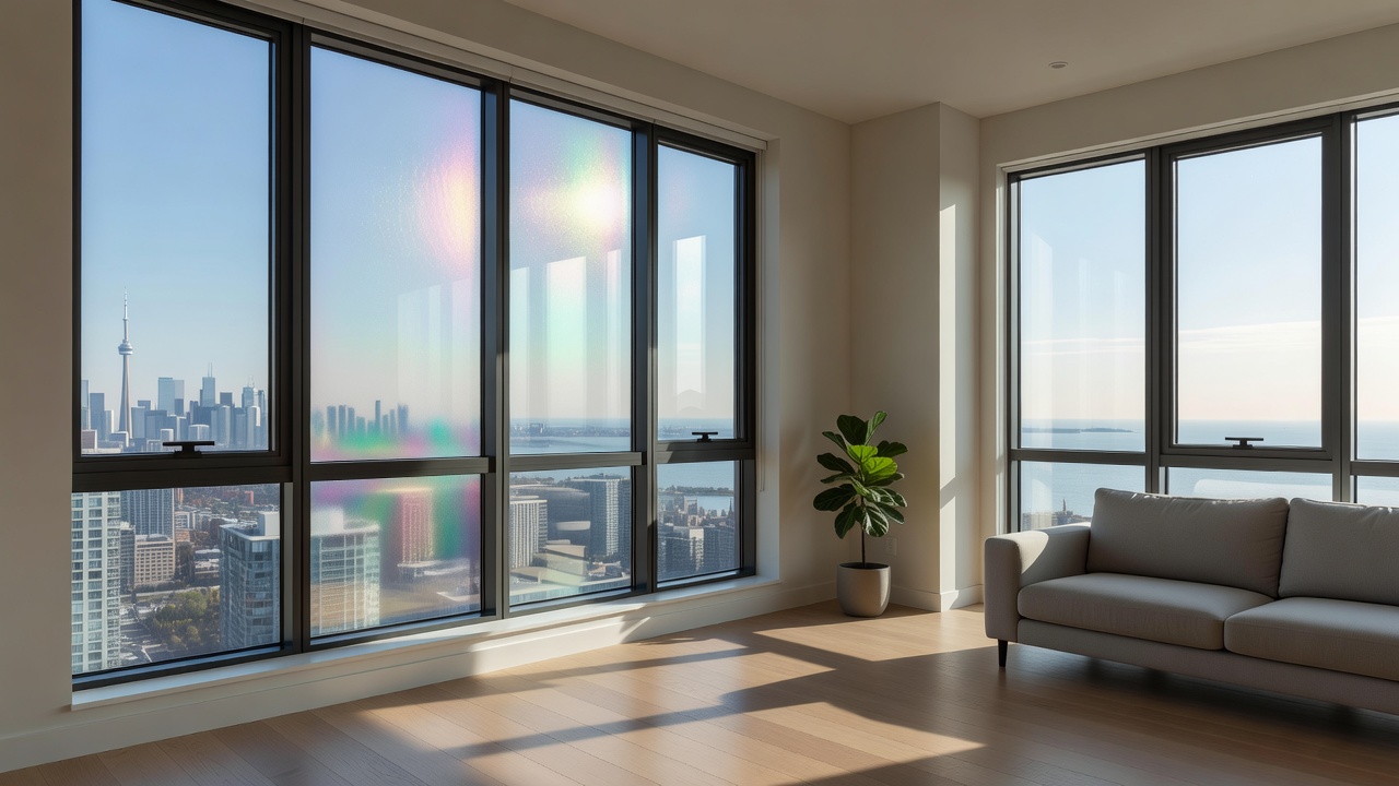 Heat-reflective window films applied on GTA apartment windows