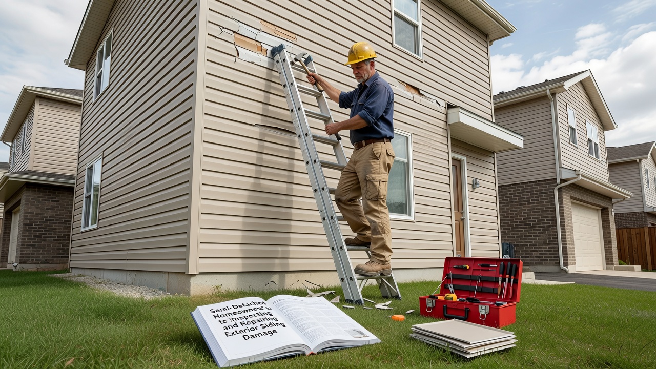 Semi-detached home exterior siding repair with Brampton painting service