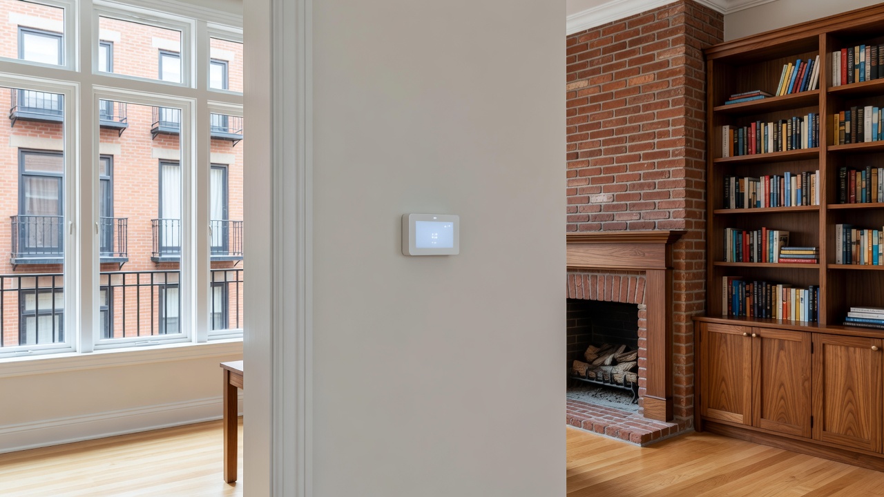 Electrician installing smart thermostat in Toronto townhouse