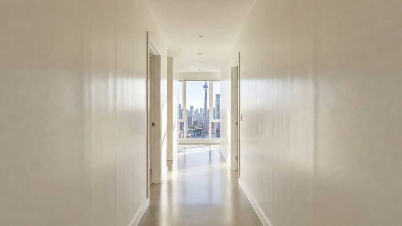 Brightly painted condo hallway enhancing summer ambiance in Toronto