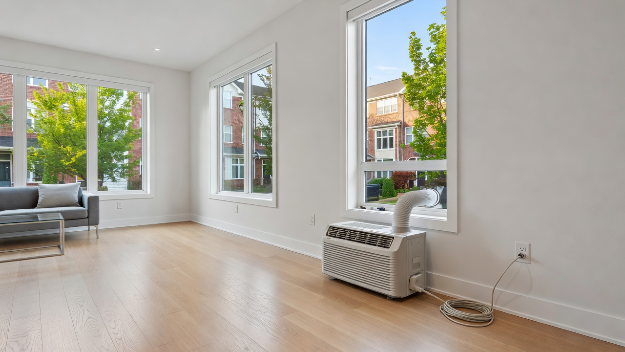 Electrical installation of light fixture near portable AC in Mississauga townhouse
