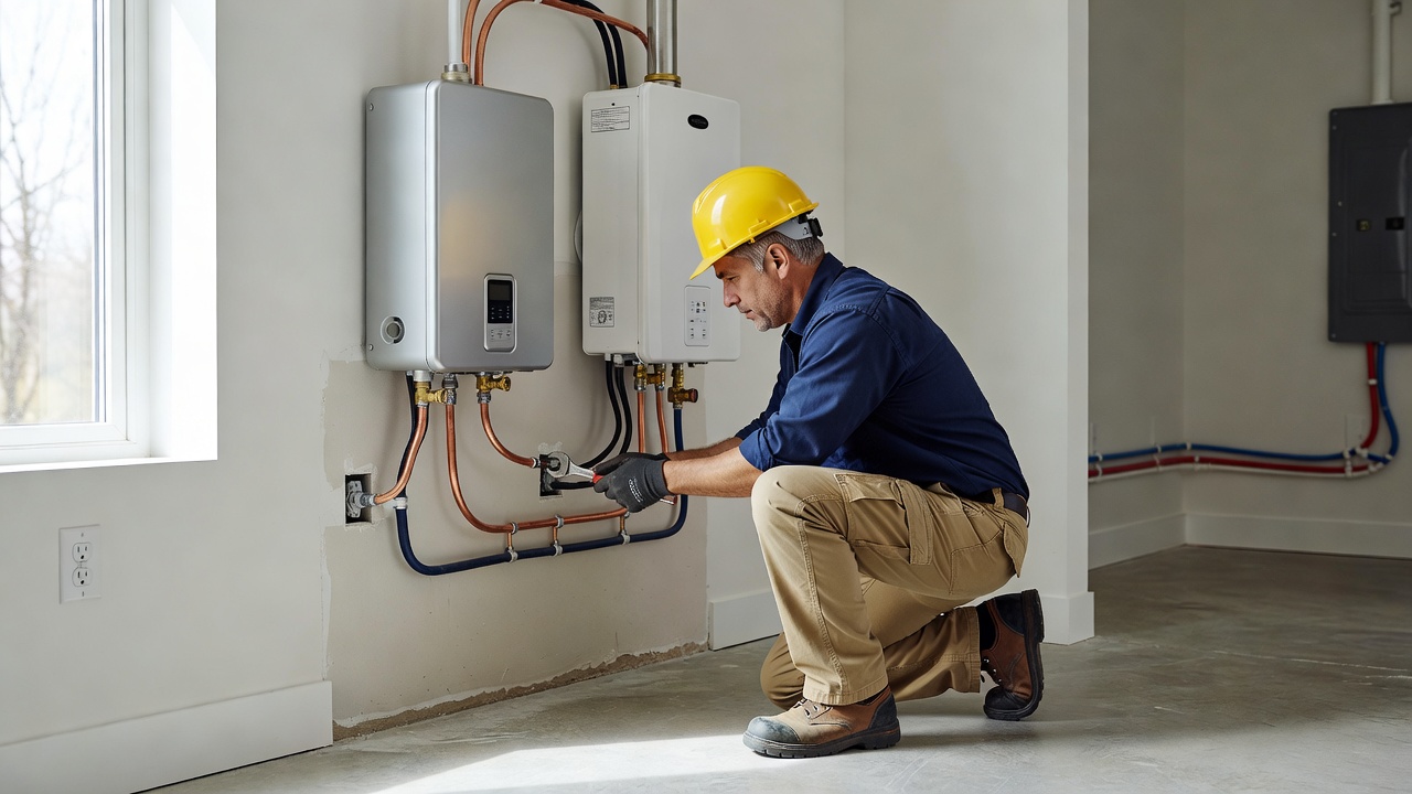 Tankless water heater installation by Mississauga plumber