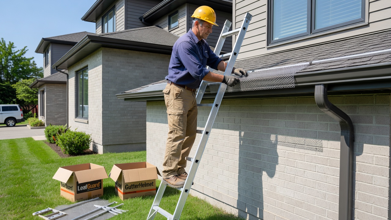 Gutter guard installation on a detached house in the GTA to prevent summer clogs