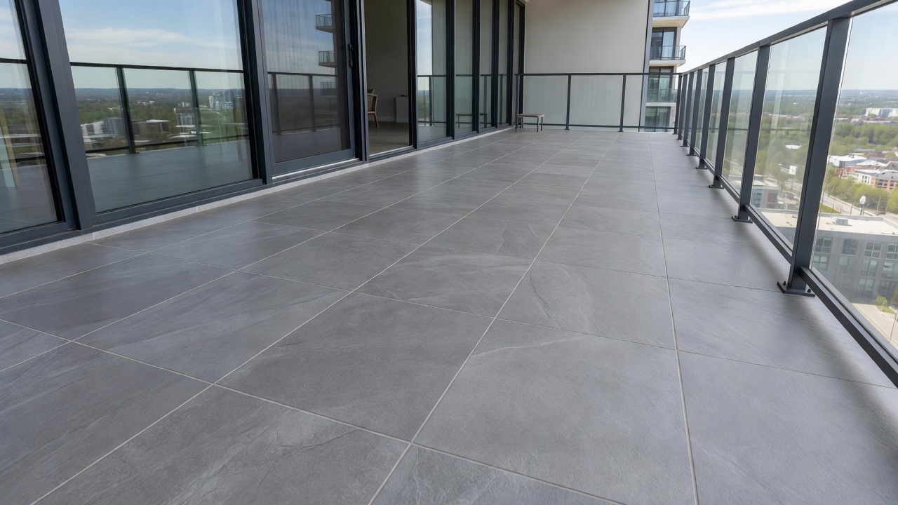Porcelain tile balcony flooring in a Brampton apartment