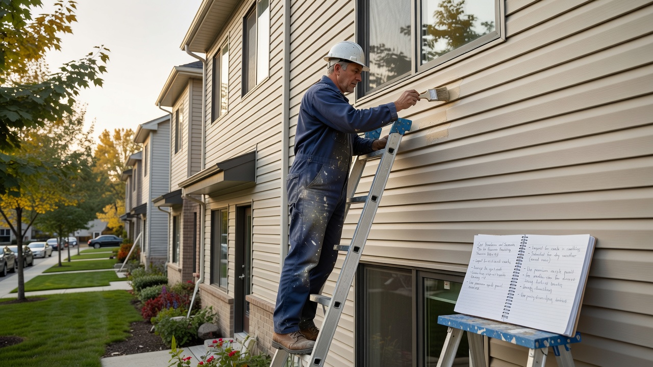 Exterior painting touch-up on Brampton townhouse by professional painting service