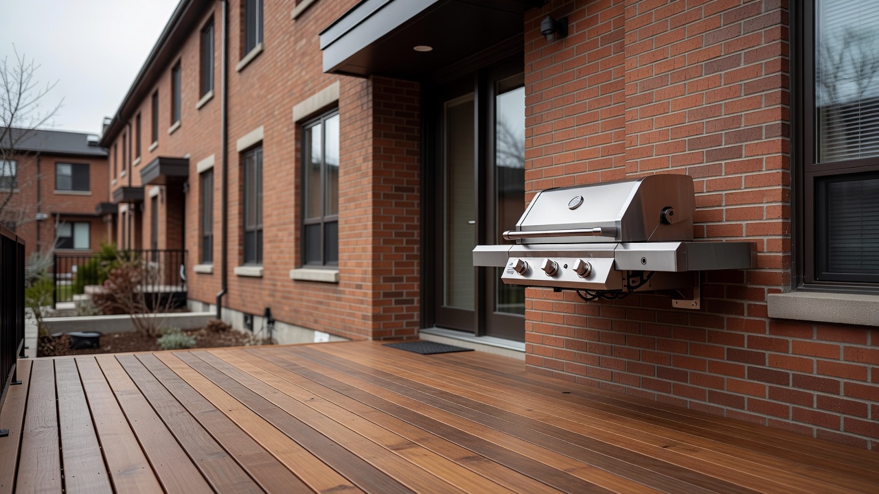 Close-up of gas BBQ connection complying with GTA building codes