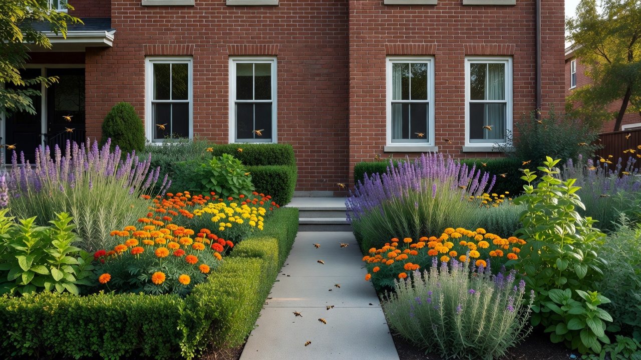 Home improvement landscaping with pest control plants in Toronto semi-detached yard