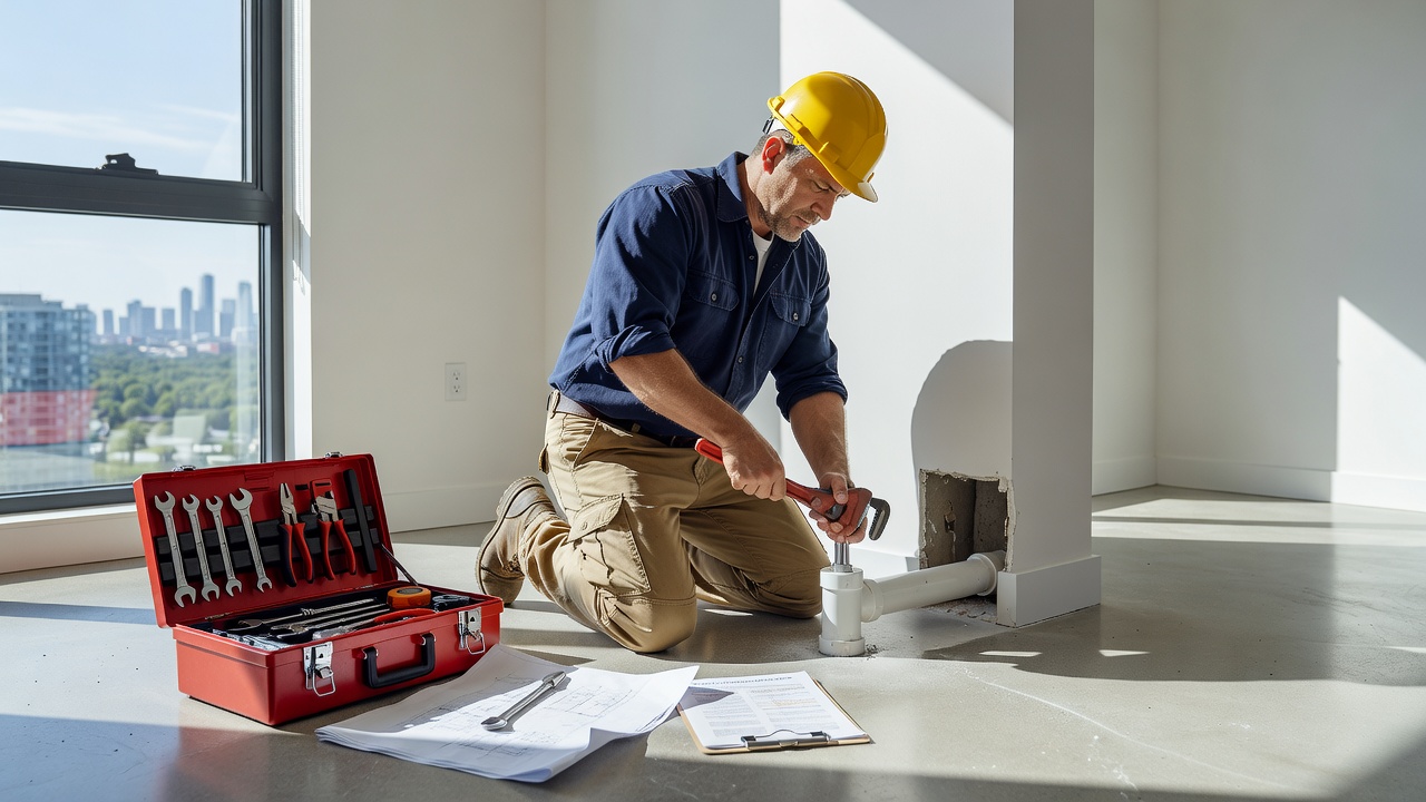 Plumber performing affordable drainage system upgrade in condo in Toronto
