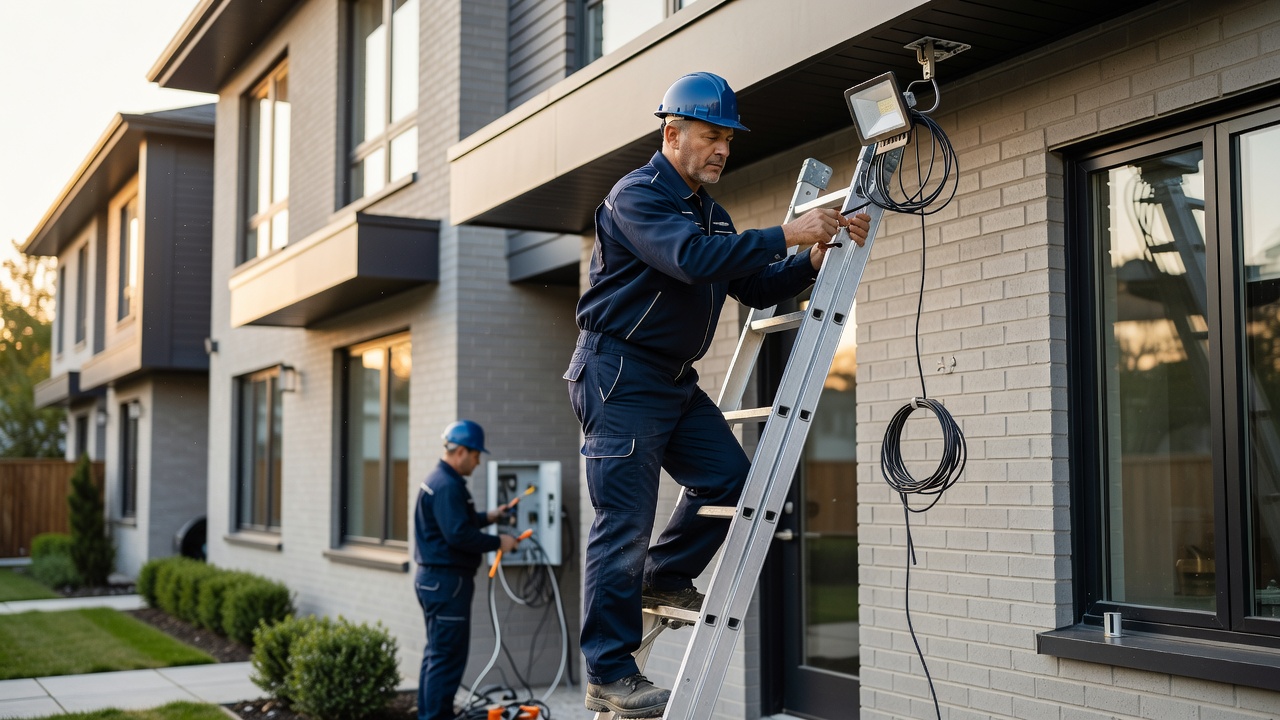 Outdoor lighting installation by electrical contractor in GTA townhouse