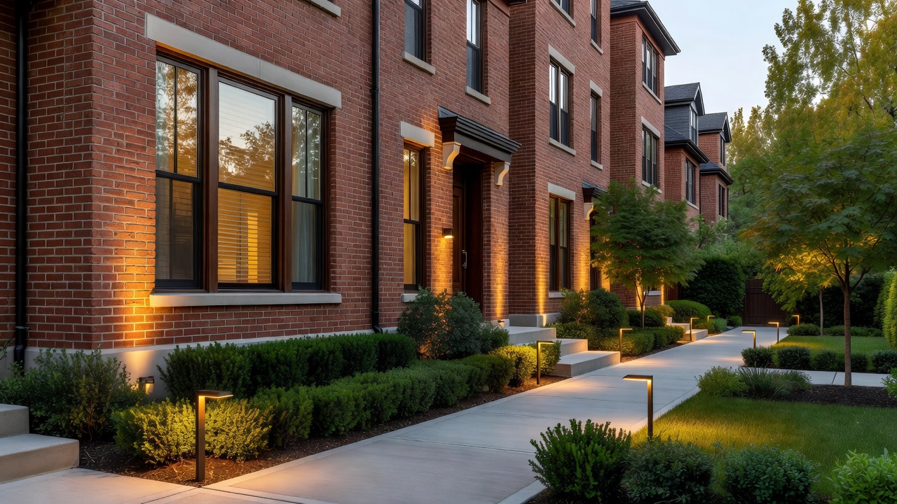 Professional outdoor lighting setup for Toronto townhouse exterior
