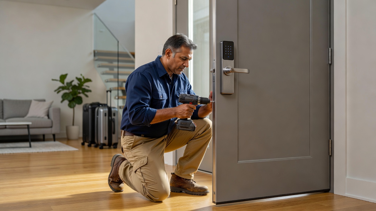 Smart lock installation for secure door in Brampton