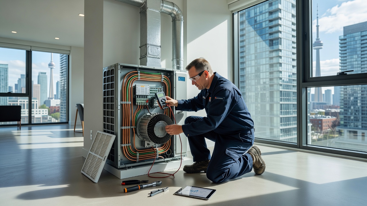 Central air conditioning unit maintenance for energy savings in Toronto condo