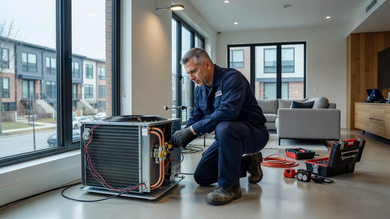 Central air conditioning system in a GTA townhouse HVAC maintenance