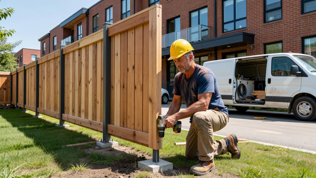 Fence installation contractors working on townhouse fence in GTA for summer privacy