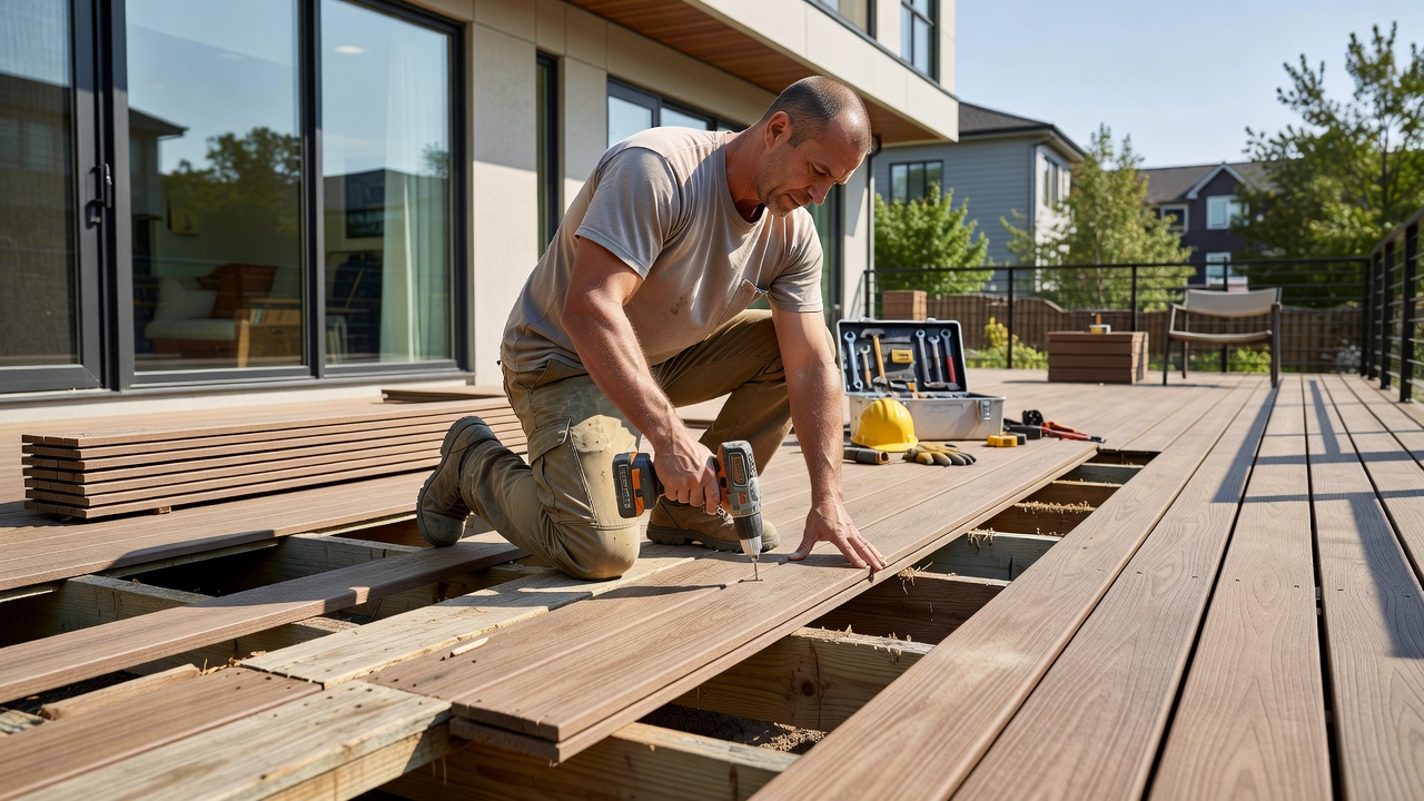 Townhouse deck flooring replacement in North York with painting service