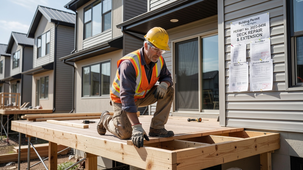Deck repair and extension requiring permits in Burlington townhouse