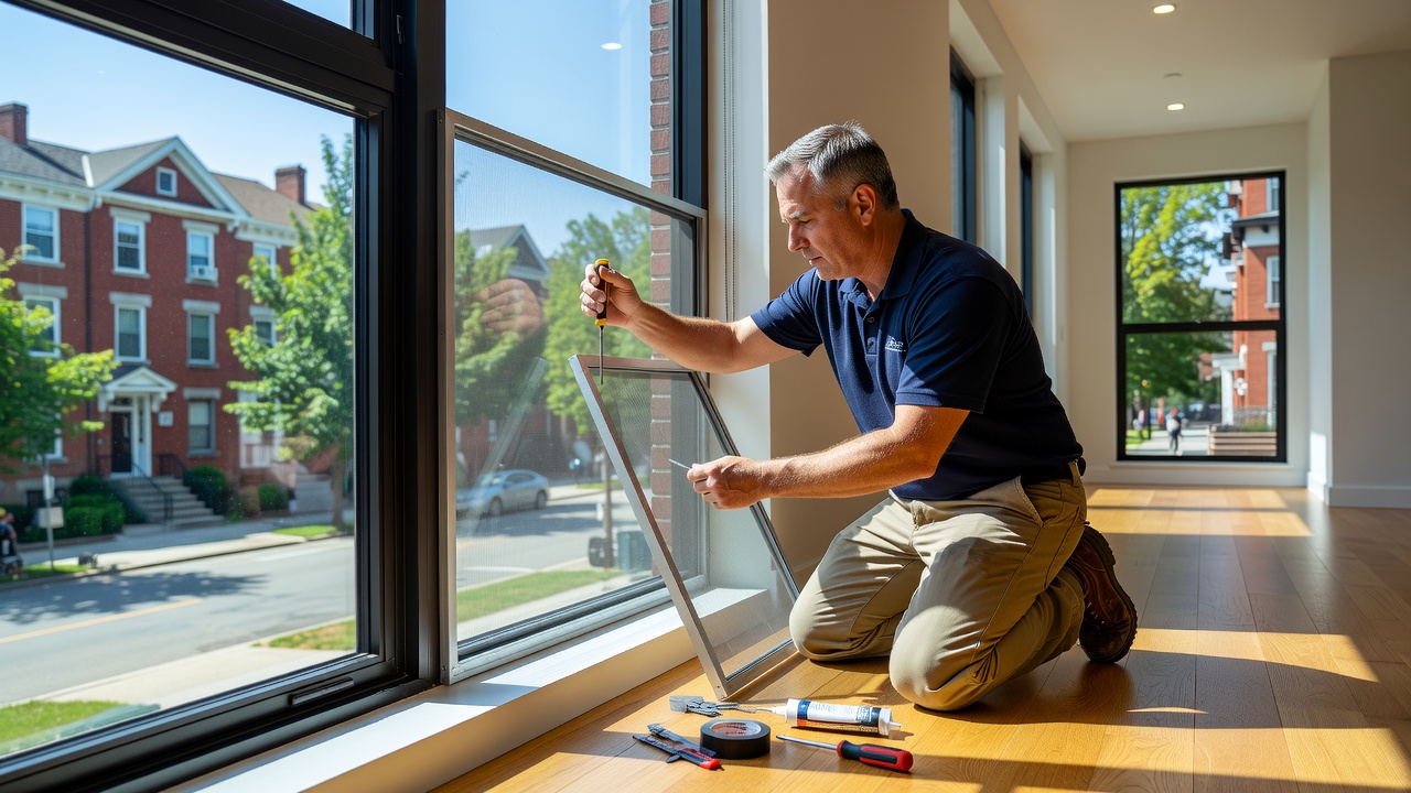 Townhouse window with optimized screens and seals in the GTA during summer