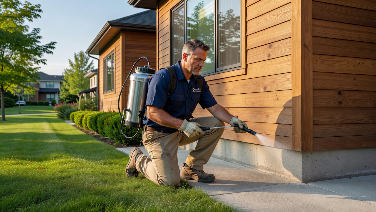 Pest control expert inspecting Oakville detached home for summer insects