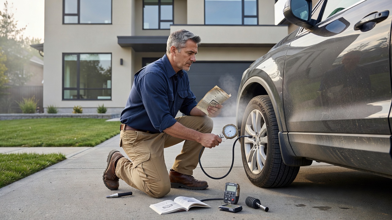 Checking tire pressure for Mississauga auto repair