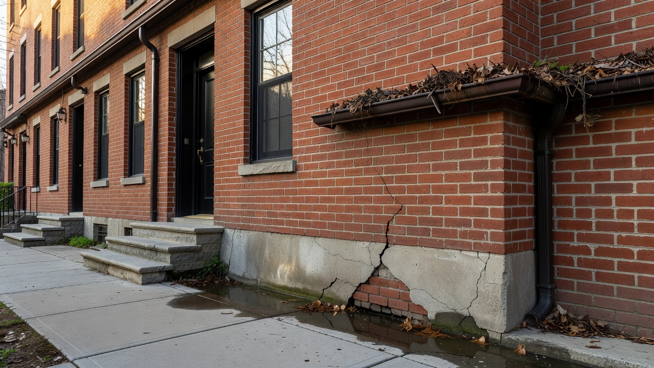 Toronto leak repair specialist checking foundation damage near eavestrough