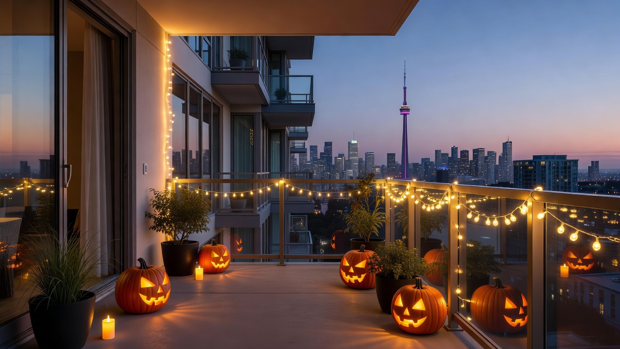 秋季万圣节夜晚的灯光效果，Toronto车道硬化