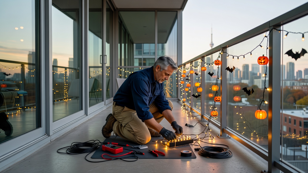 Halloween lighting in a Toronto outdoor space